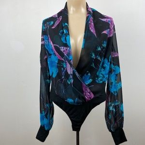 Bebe BodySuit, Black with Floral, Small